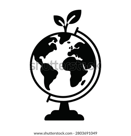 Global earth globe with sprouting leaf icon environment sustainability conservation isolated illustration pictogram protection earthday