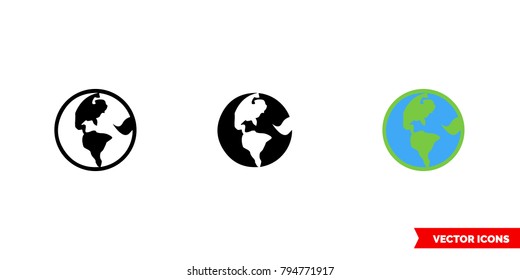 Global or earth icon of 3 types: color, black and white, outline. Isolated vector sign symbol.