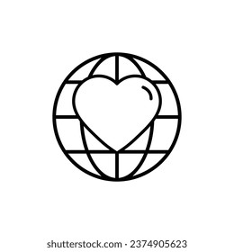 global earth icon with heart  love sign love world day icon