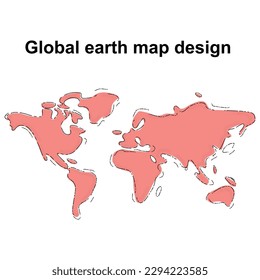 Diseño del mapa global de la Tierra sobre fondo blanco