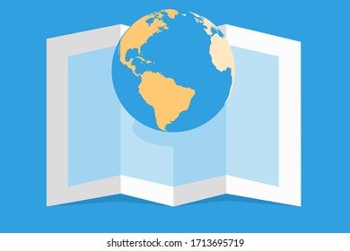 Global earth on folded paper. Vector Illustration.
