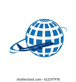 global earth planet with airplane, vector illustration design