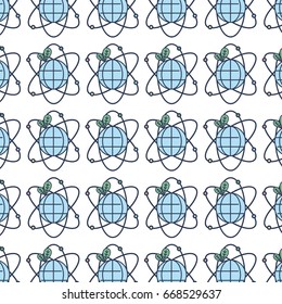 global earth planet with leaves and orbits background