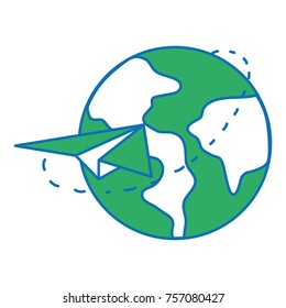 global earth planet with paper airplane design