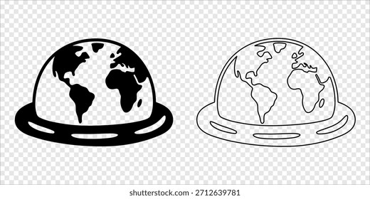 Mapa da esfera global da Terra em silhueta e contorno