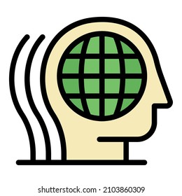 Global earth thinking icon. Outline global earth thinking vector icon color flat isolated