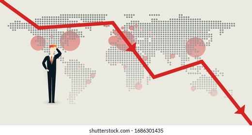 Global Economic Downfall Because of the Corona Virus - Design Concept with Chart and Businessman Holding His Head