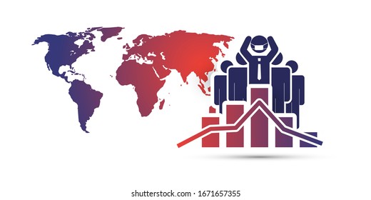 Global Economic Downfall Caused By the Corona Virus - Design Concept with Chart and Businessman Holding His Head
