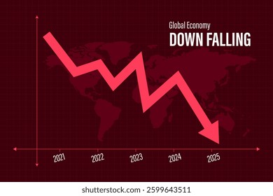 Global Economic Downfall with Falling Graph World Map and Red Arrow Recession Theme
