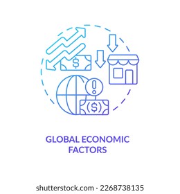 Global economic factors blue gradient concept icon. Agro product inflation. Farm business challenges abstract idea thin line illustration. Isolated outline drawing. Myriad Pro-Bold fonts used