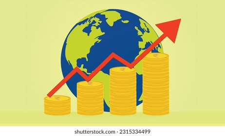 Crecimiento económico global con símbolos de monedas de rupia indias e ilustraciones a flor de piel 