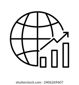 global economic increase, globe with increased chart icon vector