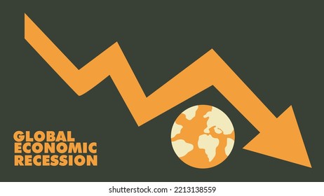 Global economic recession, global economic downfall, arrow down, market crash, background, orange green