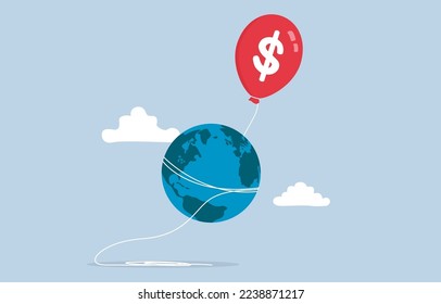 Global economic recession, high inflation around the world, international financial crisis concept, Inflation balloon tangling around globe.