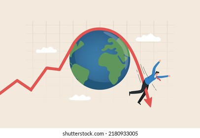 Global Economic Recession Or Stagnation. Stagflation Risk Rises Amid Sharp Slowdown In Growth. Stock Market Or Asset Slump. Businessman Riding Fall Down Economic Graph.