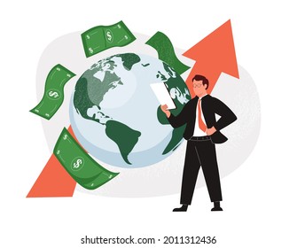 Global Economy Abstract Concept Vector Illustrations. Financial Investments, Broker. Stock Market And Intellectual Capital Concept. Global Business, Monetary. World Economy Growth After Covid Crash.