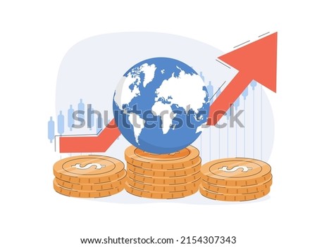 Global economy abstract concept vector illustrations. Financial investments, broker. Stock market and intellectual capital concept. Global business, monetary. World economy growth after covid crash.