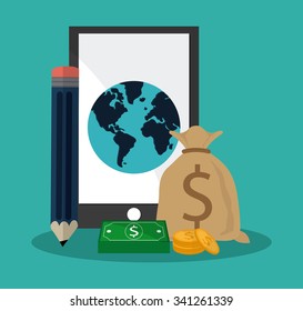 Global economy concept and business icons design, vector illustration 10 eps graphic.