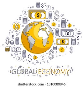 Global economy concept, planet earth with dollar icons set, international business, currency exchange, internet global network connection, vector, elements can be used separately.