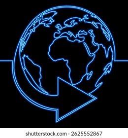 Conceito de economia global: planeta Terra envolto com um ícone de seta neon brilho vetor conceito ilustração