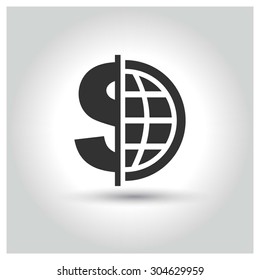 Global Economy Icon. Circle Concept Web Buttons. Vector Illustration. Flat Design Style