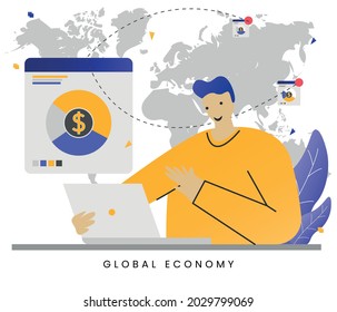 GLOBAL ECONOMY - Global investment business improvement finance and economy global with people character concept. Vector illustration