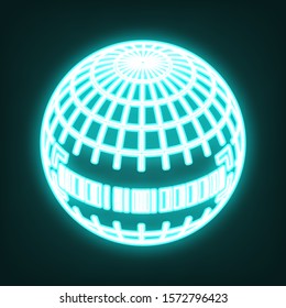 Global economy sign. Cyan neon icon in the dark. Bluring. Luminescence. Illustration.