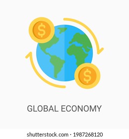 Global economy vector illustration background in flat style. Suitable for web banners, social media, postcard, presentation and many more.