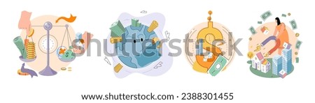 Global economy vector illustration. Globalisation creates climate where businesses can thrive, contributing to worldwide profit The worldwide market thrives on effective management in finance