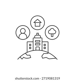 Icono de ecosistema global e infraestructura comunitaria