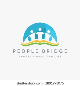 global education business vector Design Illustration Logo template with abstract book and bridge people logo to represent strong community, organization, team work
