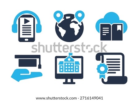 Global Education and Certification icon set. Solid glyph series icons