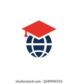 Global education concept with a graduation cap on top of a stylized globe