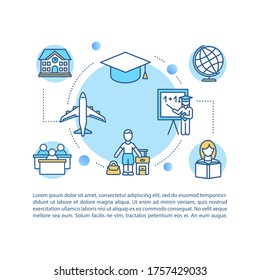 Global education concept icon with text. Study in university abroad. College graduation. PPT page vector template. Brochure, magazine, booklet design element with linear illustrations