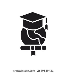 Global Education Icon with Graduation Cap and Diploma
