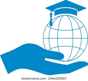 Icono de educación global, logotipo de educación global, Ilustración vectorial de educación superior, Ilustración vectorial de educación global, icono de beca, logotipo de beca, estudio superior