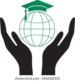 Icono de educación global, logotipo de educación global, Ilustración vectorial de educación superior, Ilustración vectorial de educación global, icono de beca, logotipo de beca, estudio superior