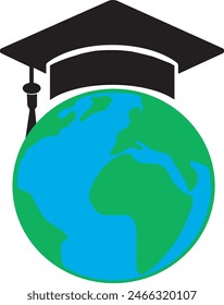 Icono de educación global, logotipo de educación global, Ilustración vectorial de educación superior, Ilustración vectorial de educación global, icono de beca, logotipo de beca, estudio superior
