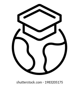 Icono mundial de la educación. Esquema Icono del vector de educación global para el diseño web aislado en fondo blanco