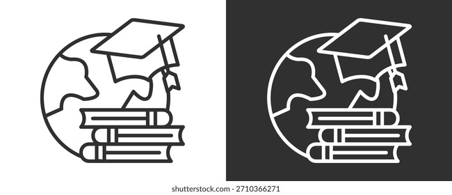 Colección De Vector Global Del Conjunto Del Icono De La Educación Aislada En Blanco Y Negro