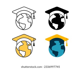 global education icon vector design in 4 style line, glyph, duotone, and flat