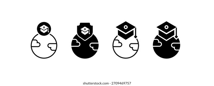 global education icon vector illustration. global with graduation cap concept.