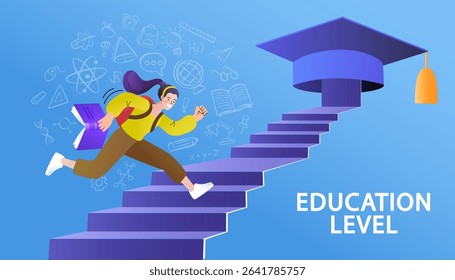 Global Education and ideas success . Knowledge business education concept. Girl and books. Puzzles and Reading book for self skill career development. characters students with book. vector flat.