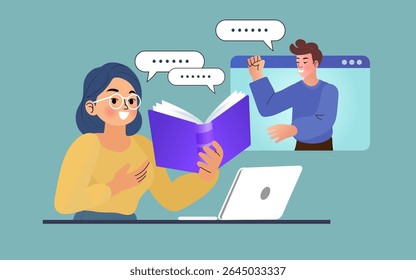 Global Education and ideas success . Knowledge business education concept. Girl and books. Puzzles and Reading book for self skill career development. characters students with book. vector flat.