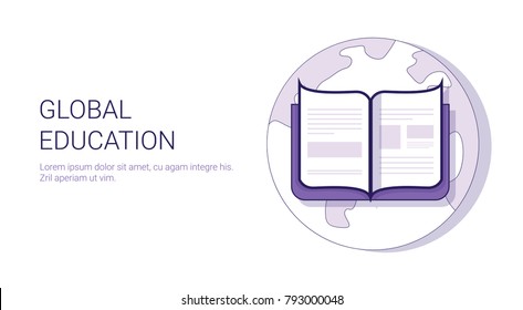 Global Education Learing Online Business Concept Template Web Banner With Copy Space Vector Illustration