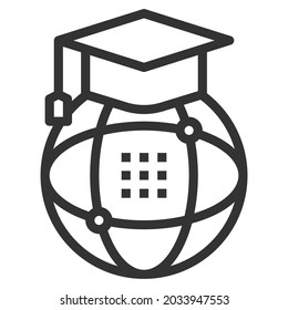 GLOBAL EDUCATION LINE ICON VECTOR .
