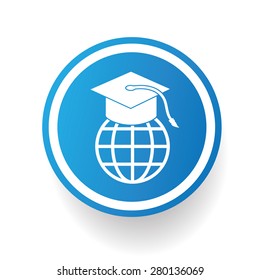 Global of education on blue button background,on white background,clean vector
