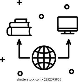 Educación global, conocimiento en línea, icono de vector de línea sobre trasfondo transparente. Esbozar Educación global, conocimiento en línea, icono de vector de línea