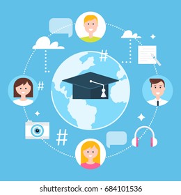 Global Education, Online Learning and E-Learning Concept Vector Illustration