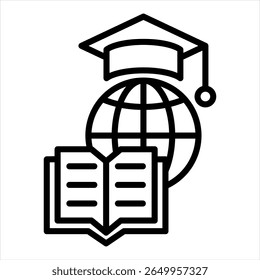 Global Education showing a globe with a graduation  cap on top and open book